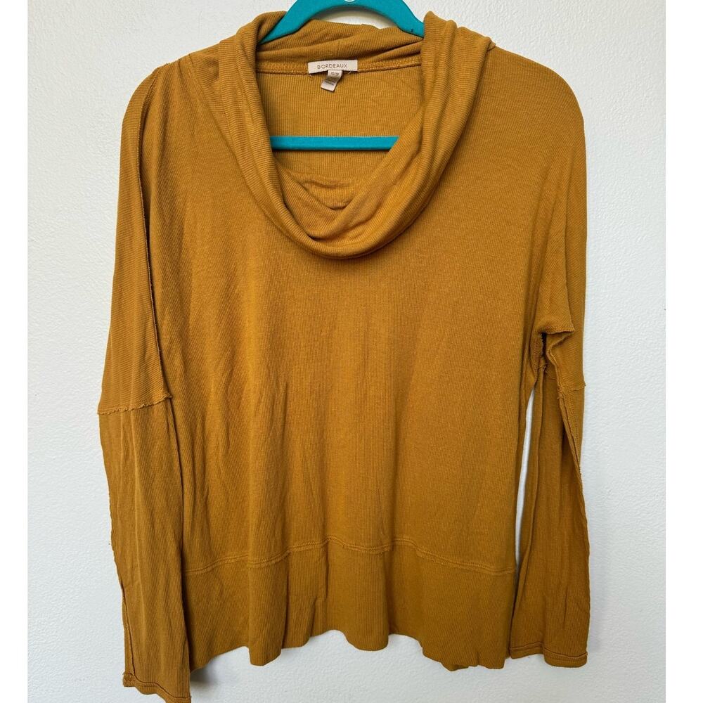 Anthropologie Bordeaux Abbie Ribbed Cowl Neck Sweater Mustard Yellow Cozy Sz XS